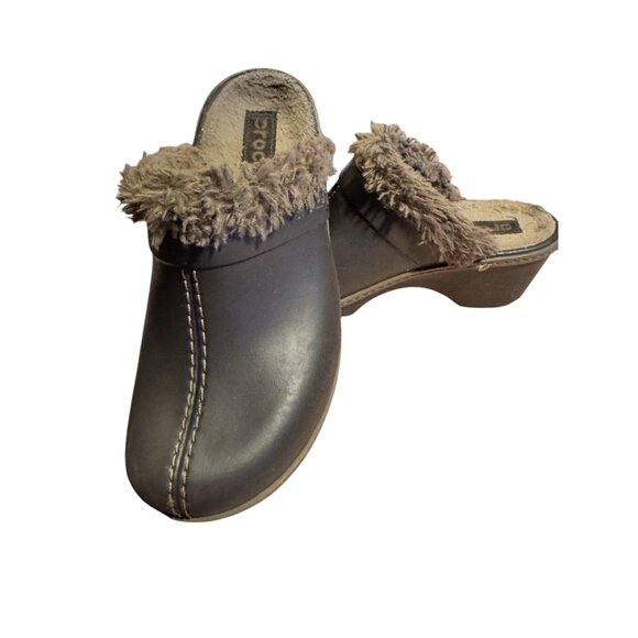 Crocs Cobbler Eva Faux Lined Clogs Wedge Heel Size W7 Brown Comfortable Slip-On - Picture 2 of 7